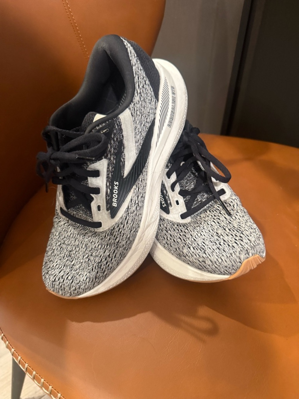 Brooks Adrenaline GTS Black and White Knit Running Sneakers